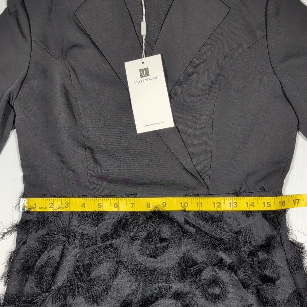 Vicky and Lucas Black Maxi Dress L NWT Feather Skirt Cocktail Evening Chic Party - Picture 10 of 16